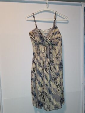 Papillon Blanc Midi Dress Spaghetti Strap Abstract Print 6